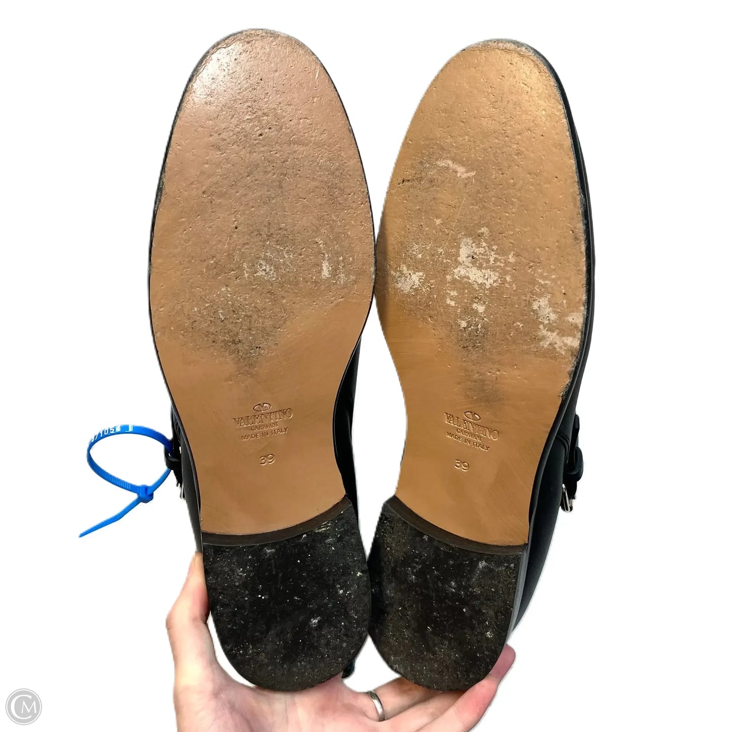 Shoes Luxury Designer By Valentino In Black Gold, Size: 9