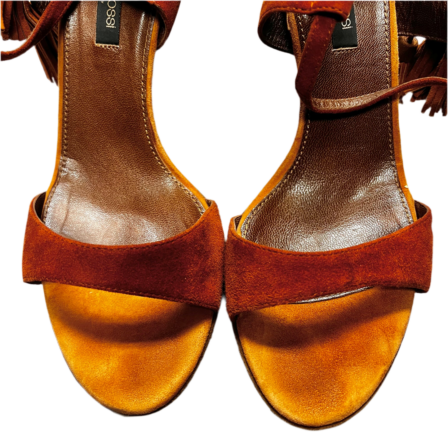 Sandals Designer By Sergio Rossi In Brown & Orange, Size: 8.5