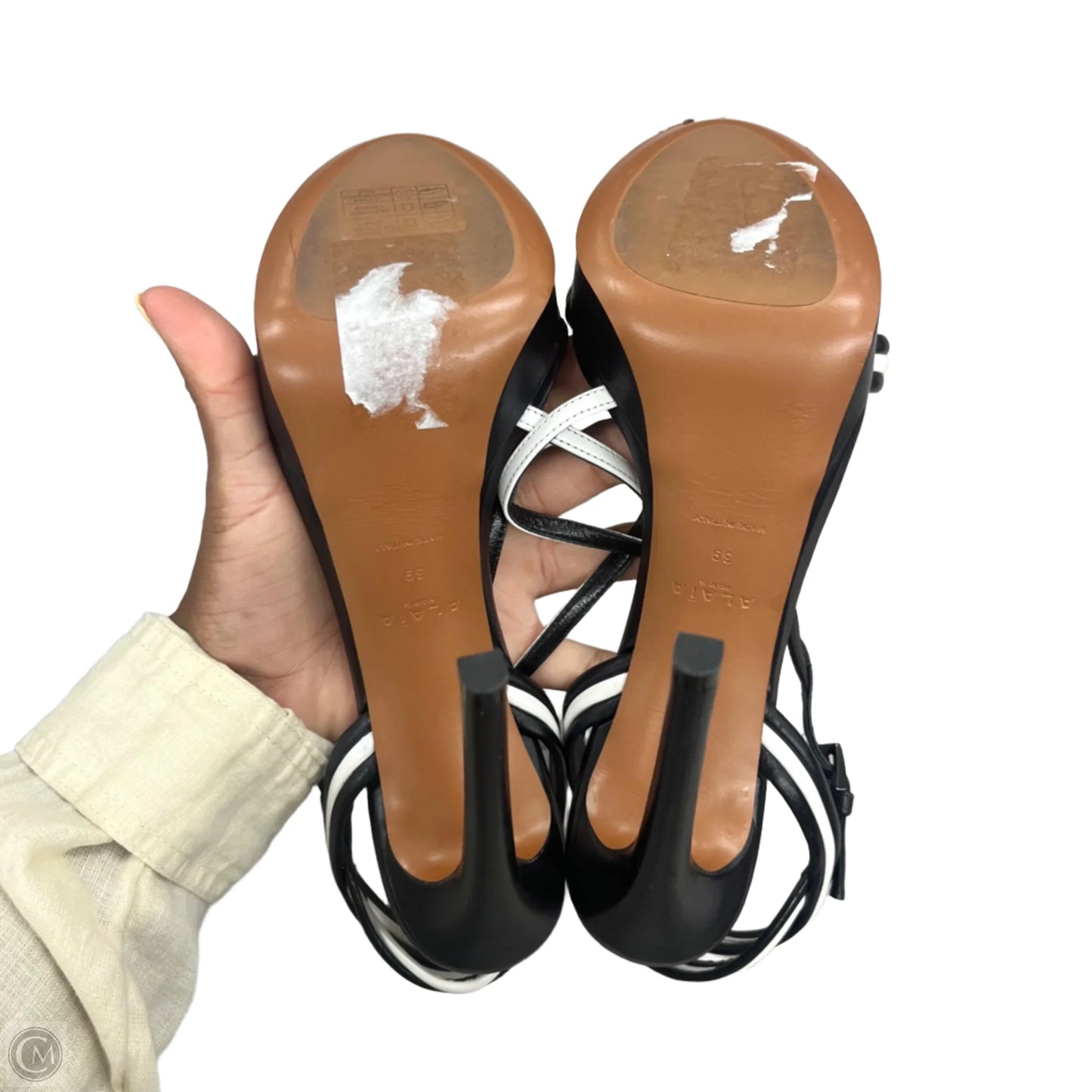 Sandals Luxury Designer By Alaia In Black White, Size: 8.5