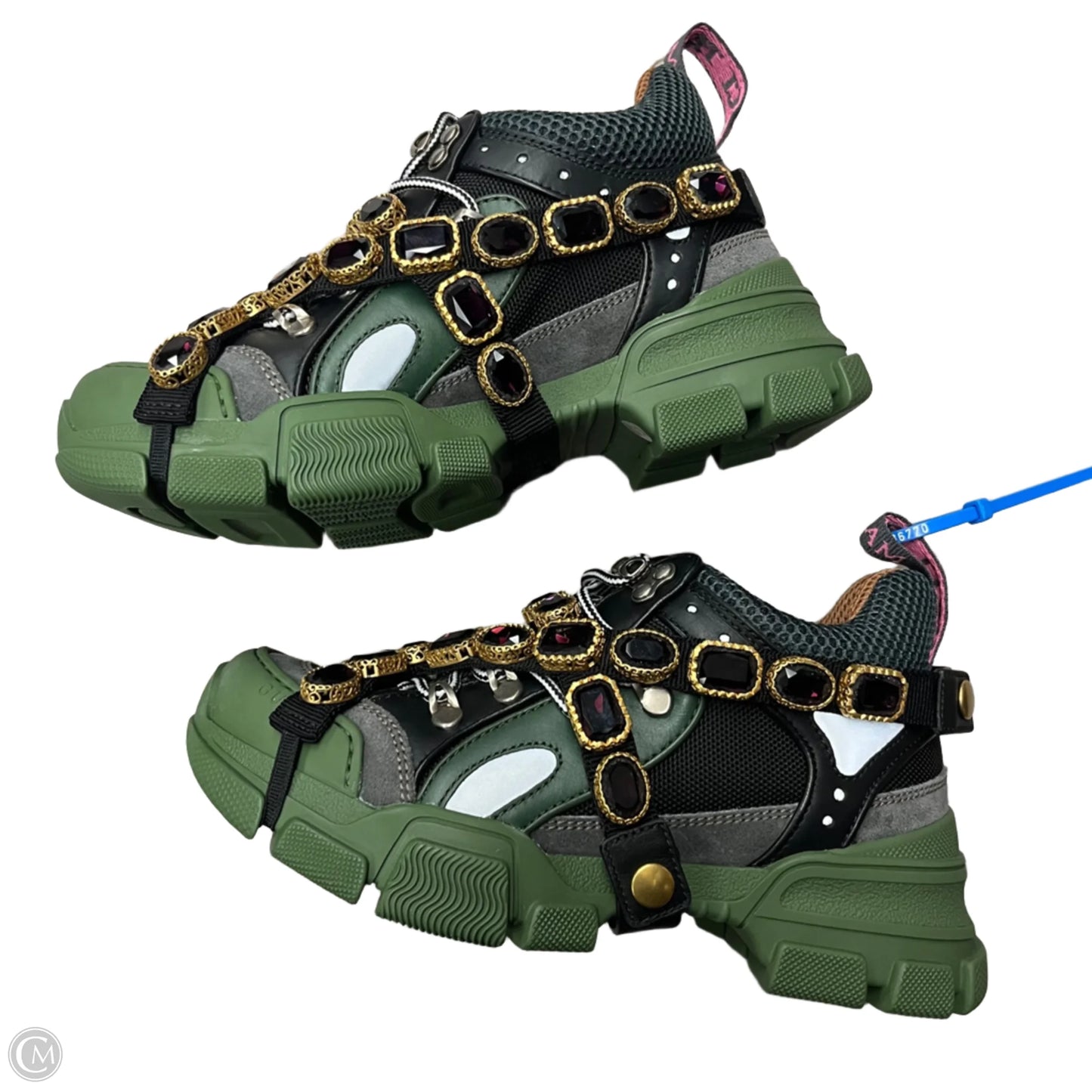 Shoes Luxury Designer By Gucci In Black & Green, Size: 5.5