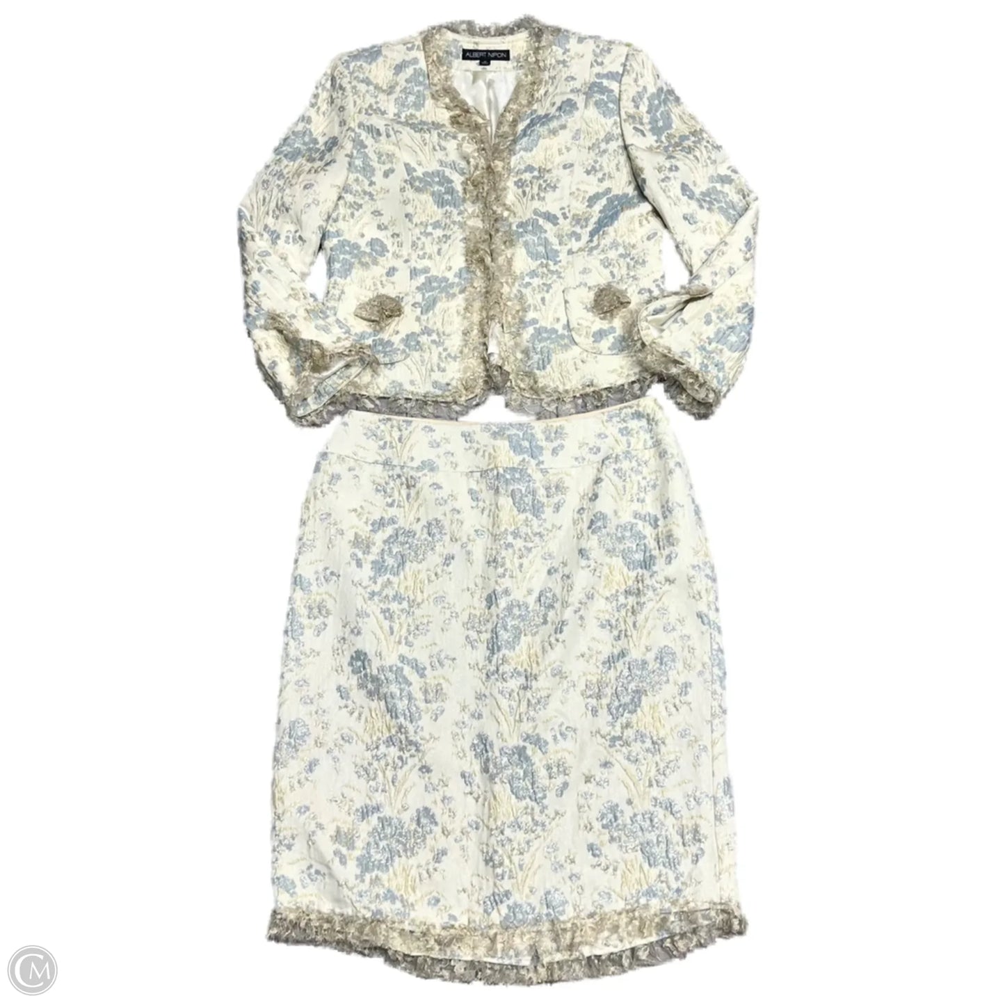 Skirt Set 2pc By Albert Nipon In Blue & Cream, Size: Xl