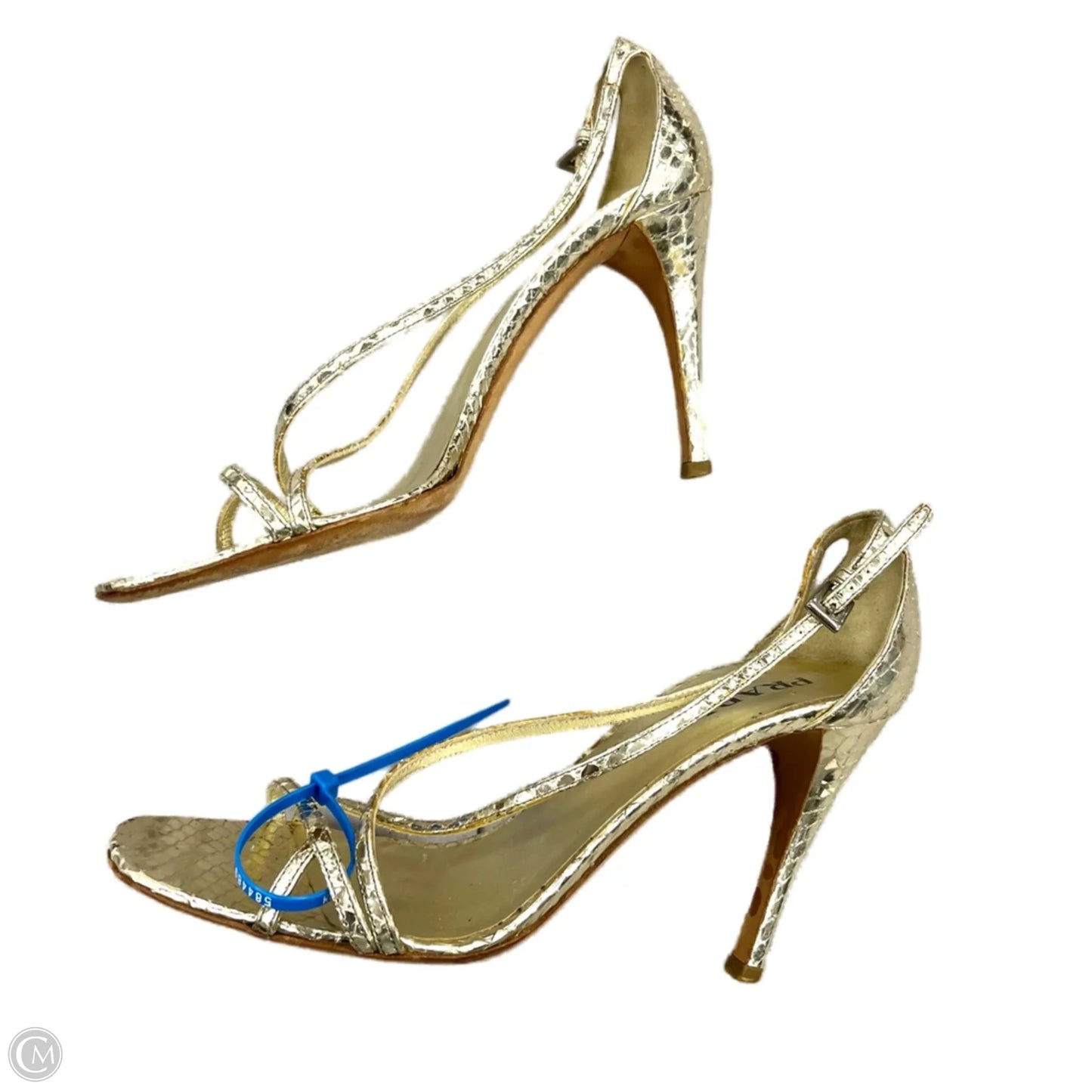 Sandals Luxury Designer By Prada In Gold, Size: 8.5