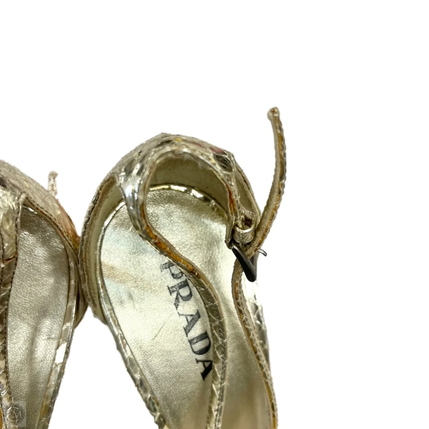Sandals Luxury Designer By Prada In Gold, Size: 8.5