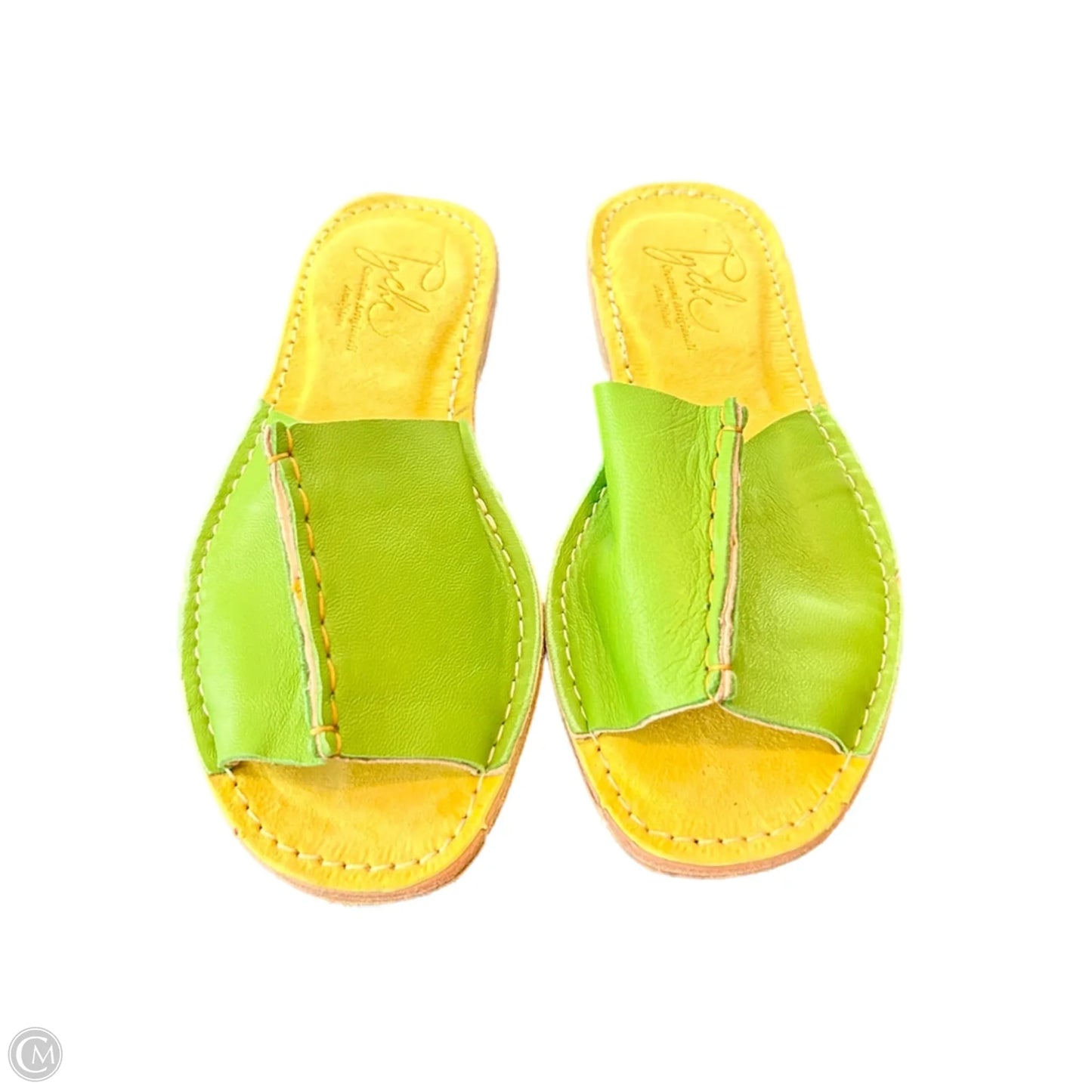 Sandals Flats By Tyche In Green & Yellow, Size: 8