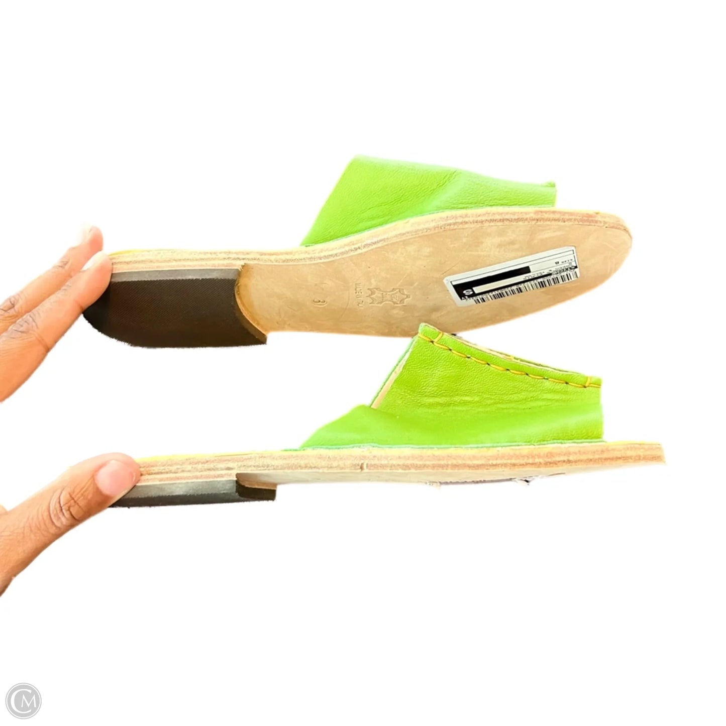 Sandals Flats By Tyche In Green & Yellow, Size: 8