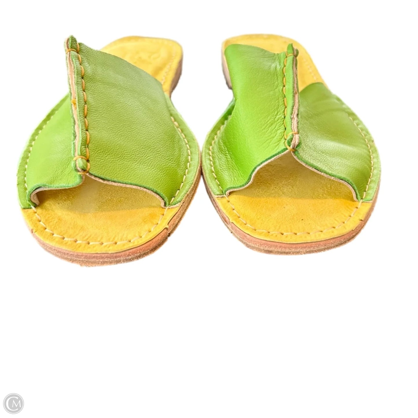 Sandals Flats By Tyche In Green & Yellow, Size: 8