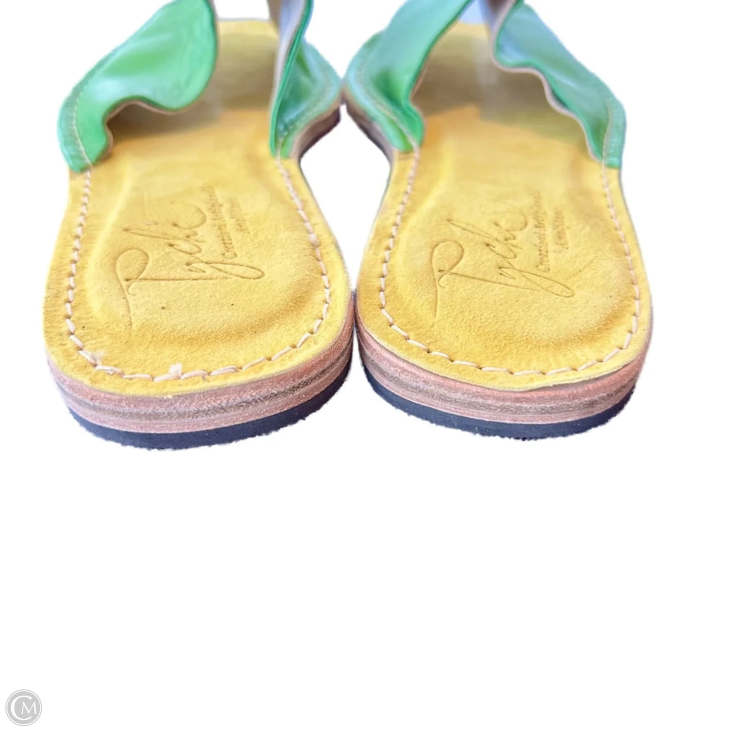 Sandals Flats By Tyche In Green & Yellow, Size: 8