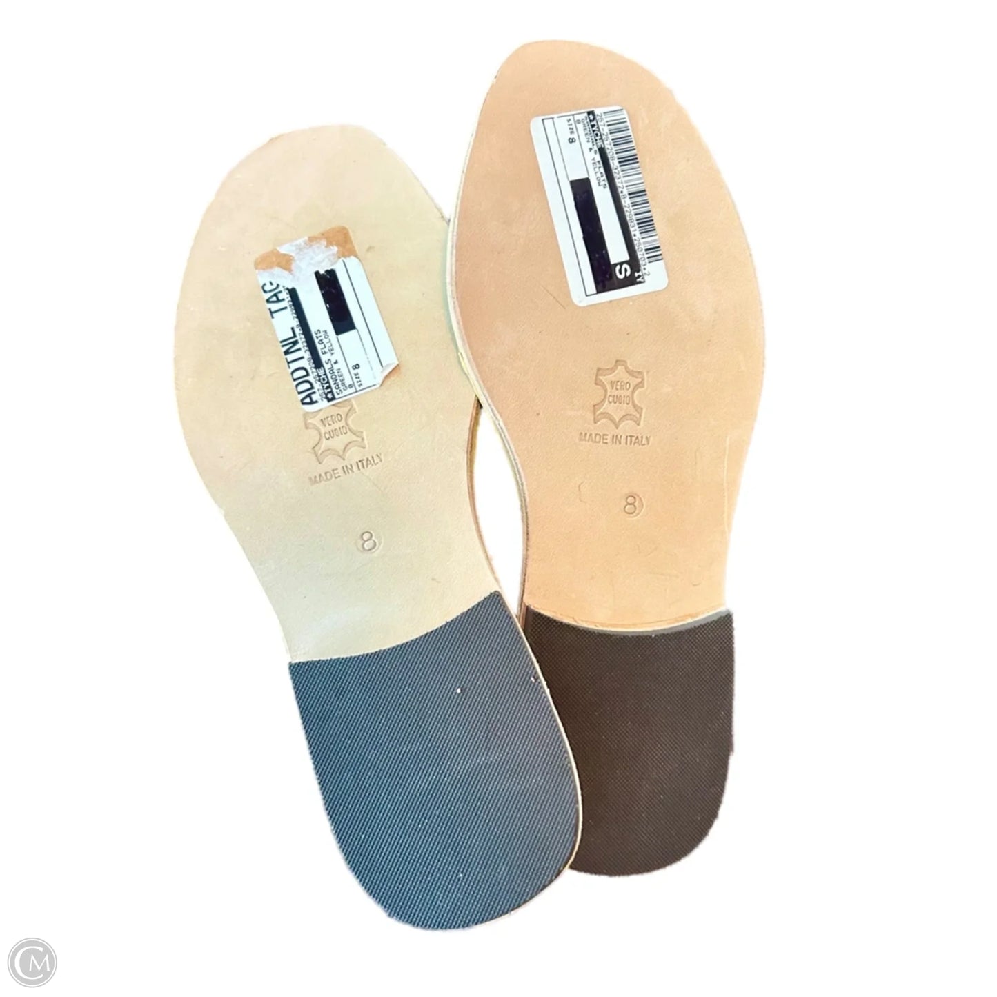 Sandals Flats By Tyche In Green & Yellow, Size: 8