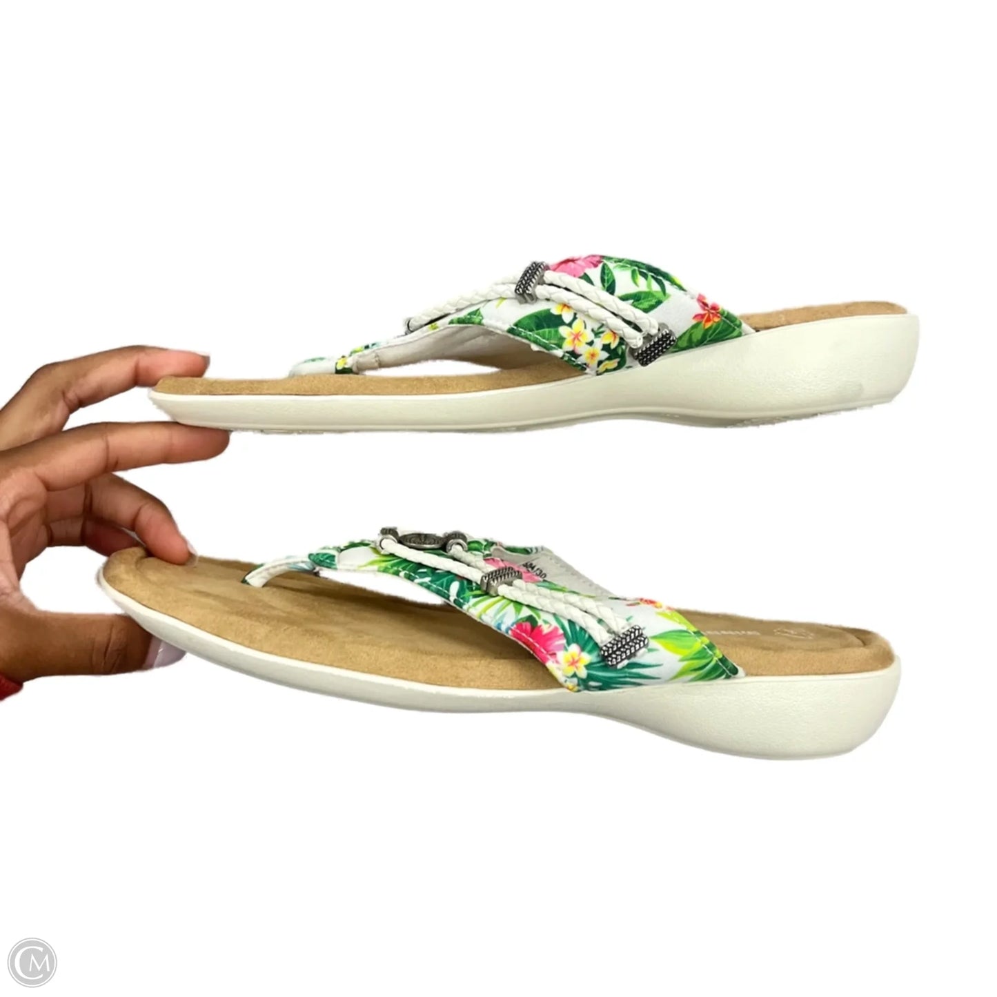 Sandals Flats By Minnetonka In Green & White, Size: 9
