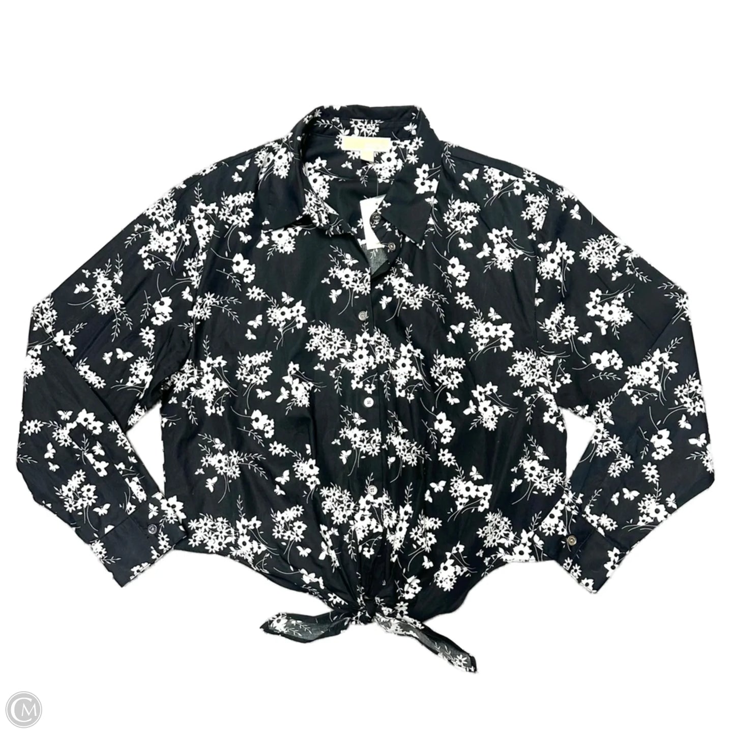 Top Long Sleeve By Michael By Michael Kors In Black & White, Size: L