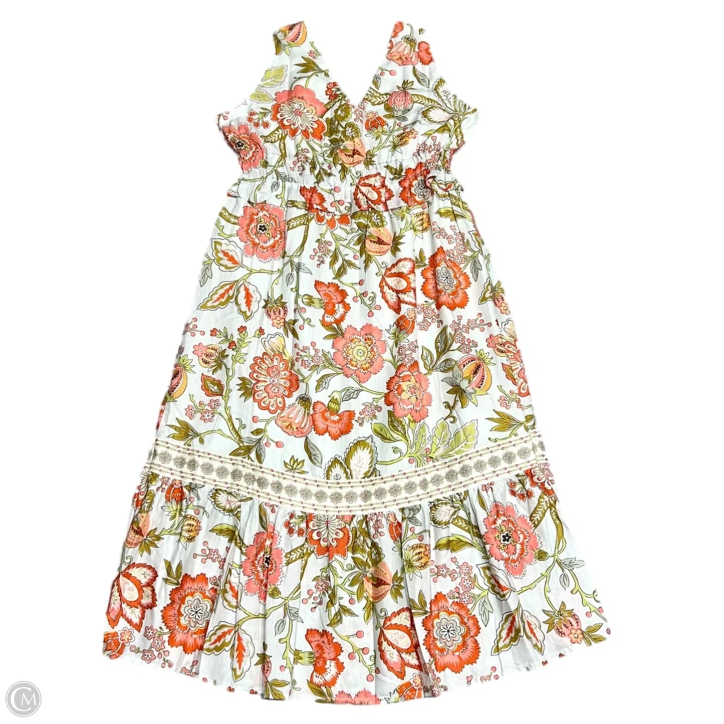 Dress Casual Midi By Spartina In Green & Orange, Size: Xl