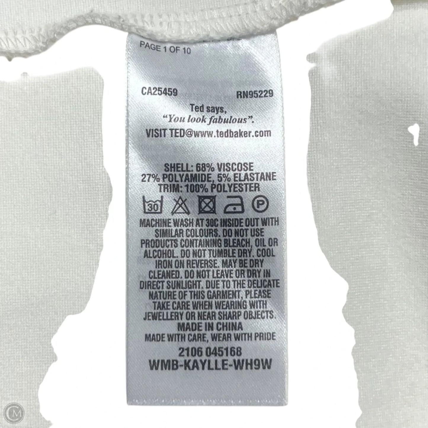 Top Short Sleeve By Ted Baker In Cream, Size: L