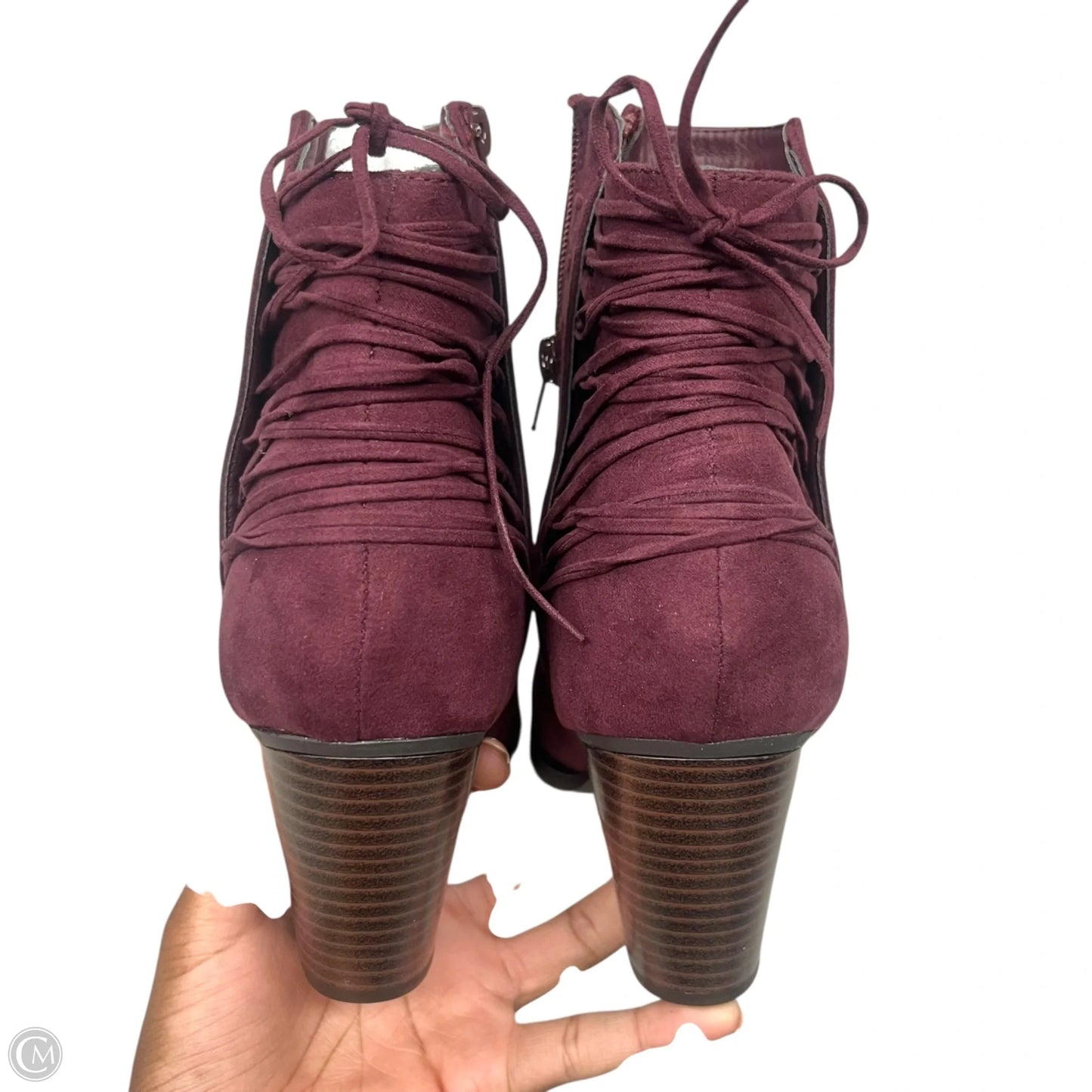 Boots Ankle Heels By Shoedazzle In Maroon, Size: 11