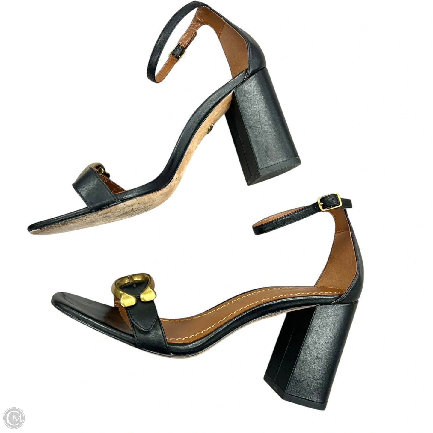 Sandals Designer By Coach In Black & Gold, Size: 7.5