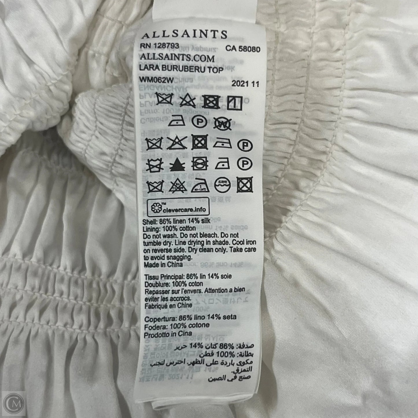 Top Long Sleeve Designer By All Saints In Blue & White, Size: S
