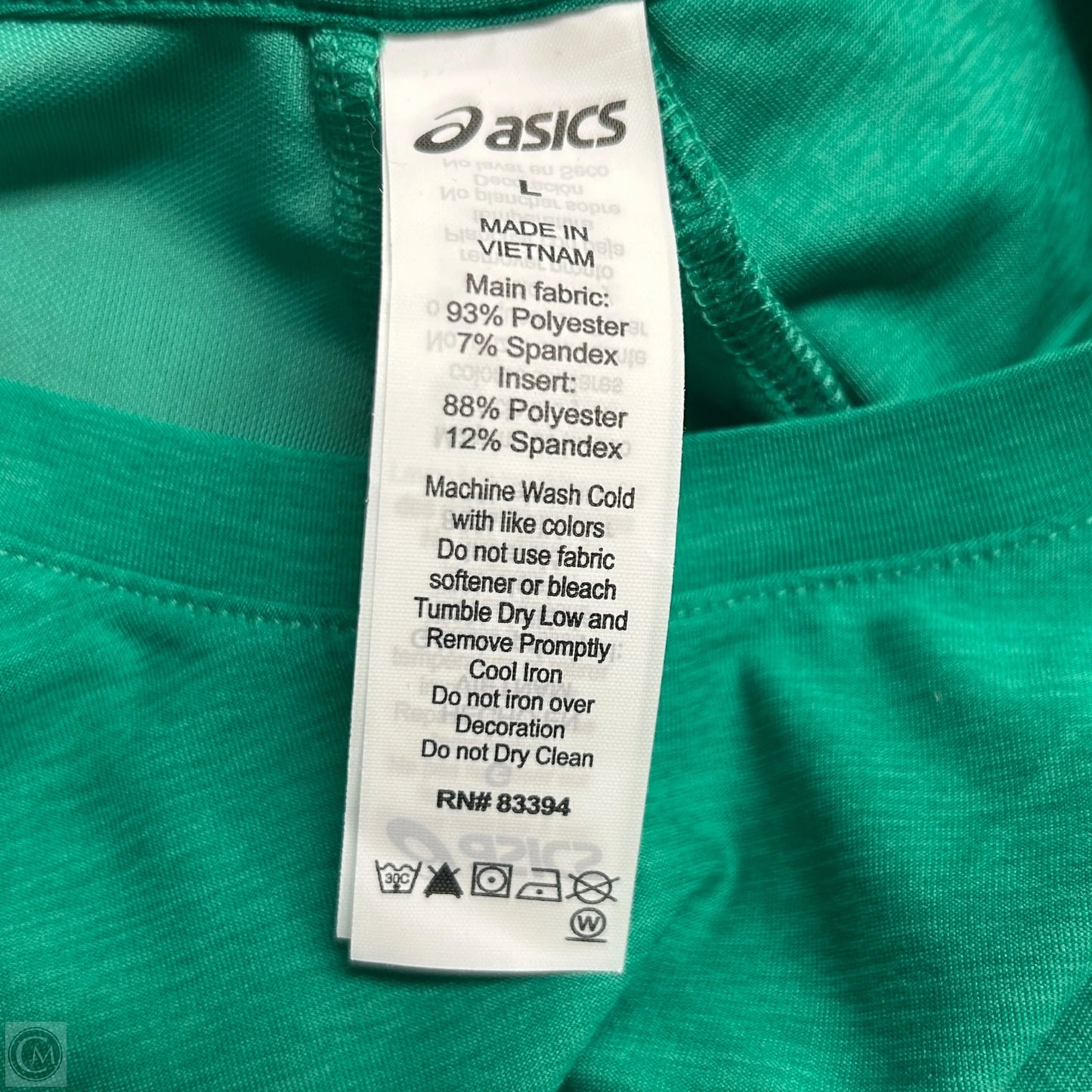 Athletic Top Short Sleeve By Asics In Green, Size: L