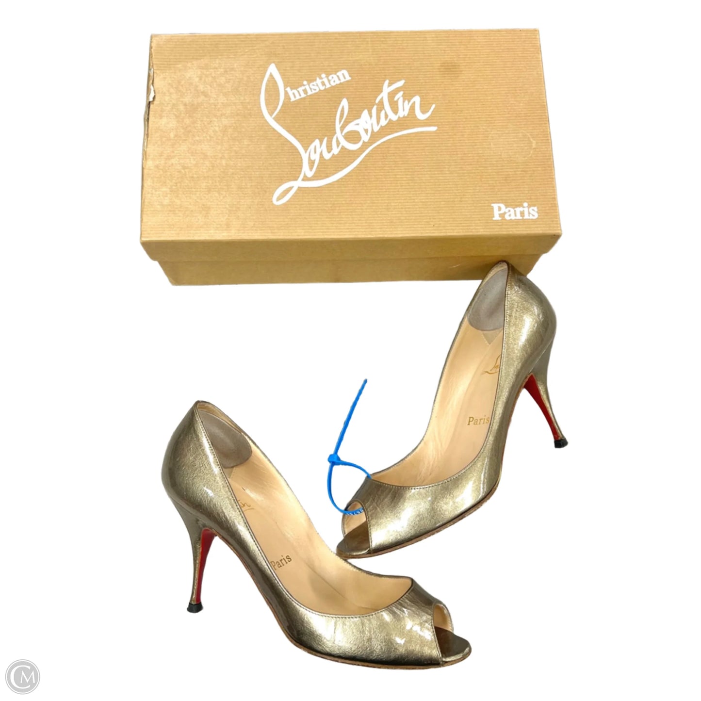 Sandals Luxury Designer By Christian Louboutin In Gold, Size: 7.5