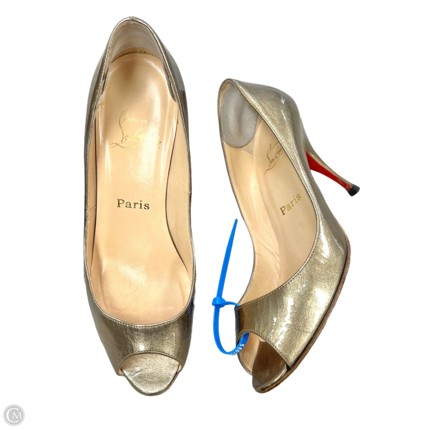 Sandals Luxury Designer By Christian Louboutin In Gold, Size: 7.5