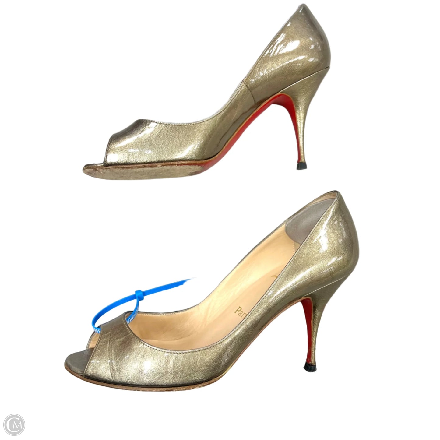 Sandals Luxury Designer By Christian Louboutin In Gold, Size: 7.5