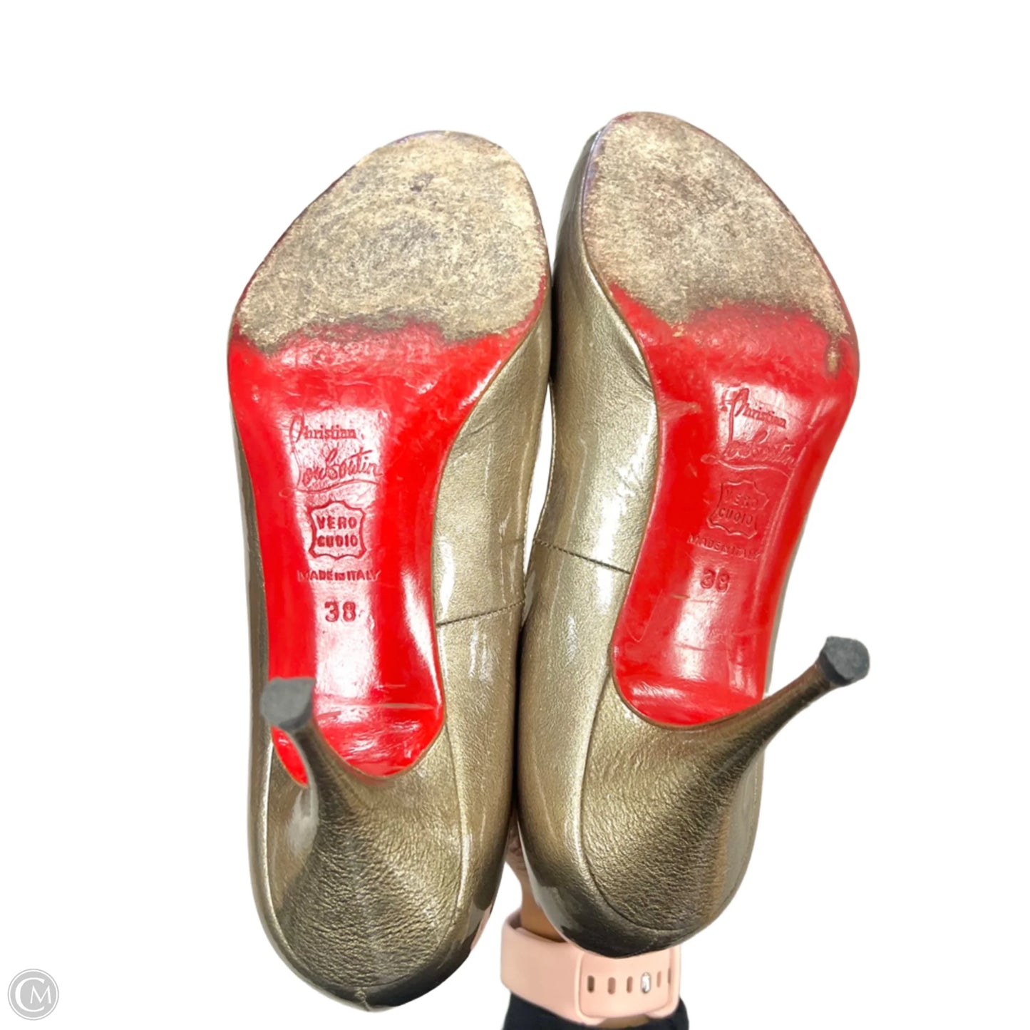 Sandals Luxury Designer By Christian Louboutin In Gold, Size: 7.5