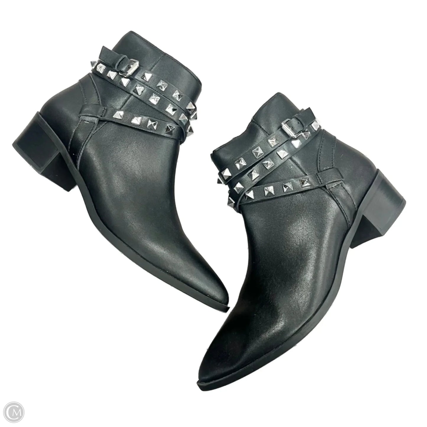 Boots Ankle Heels By Steve Madden In Black & Silver, Size: 6.5
