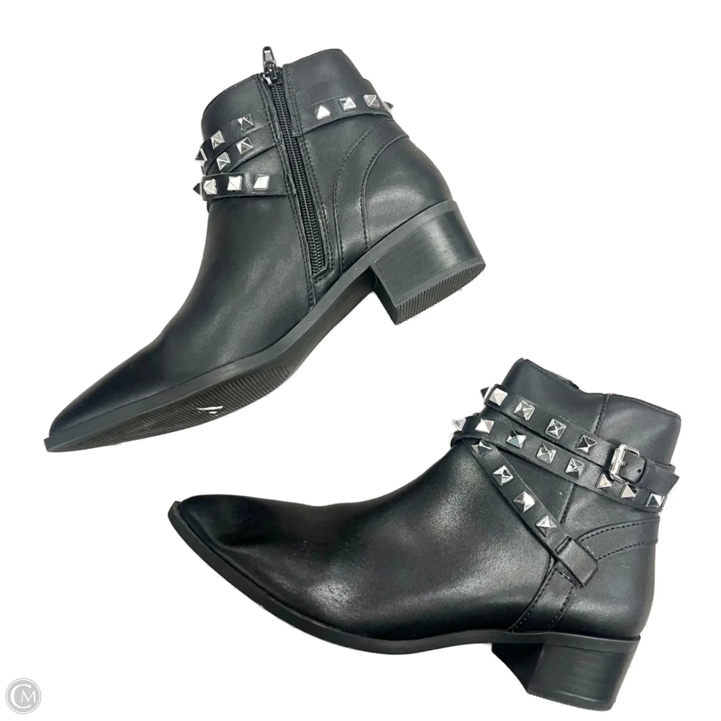 Boots Ankle Heels By Steve Madden In Black & Silver, Size: 6.5