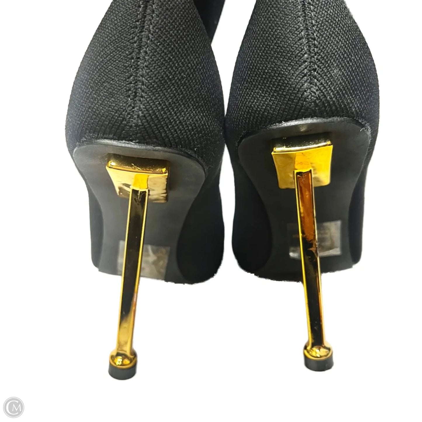 Sandals Heels Stiletto By Chase and Chloe In Black & Gold, Size: 8.5