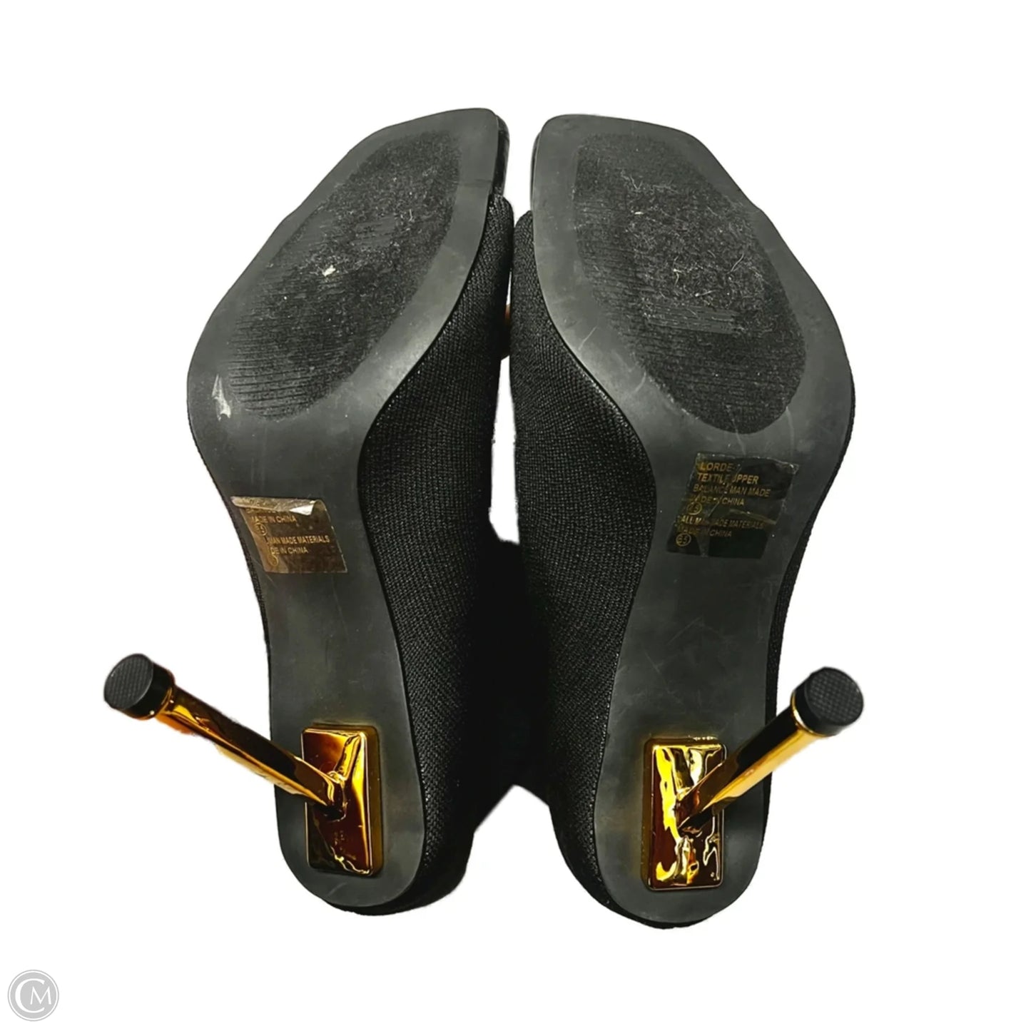 Sandals Heels Stiletto By Chase and Chloe In Black & Gold, Size: 8.5