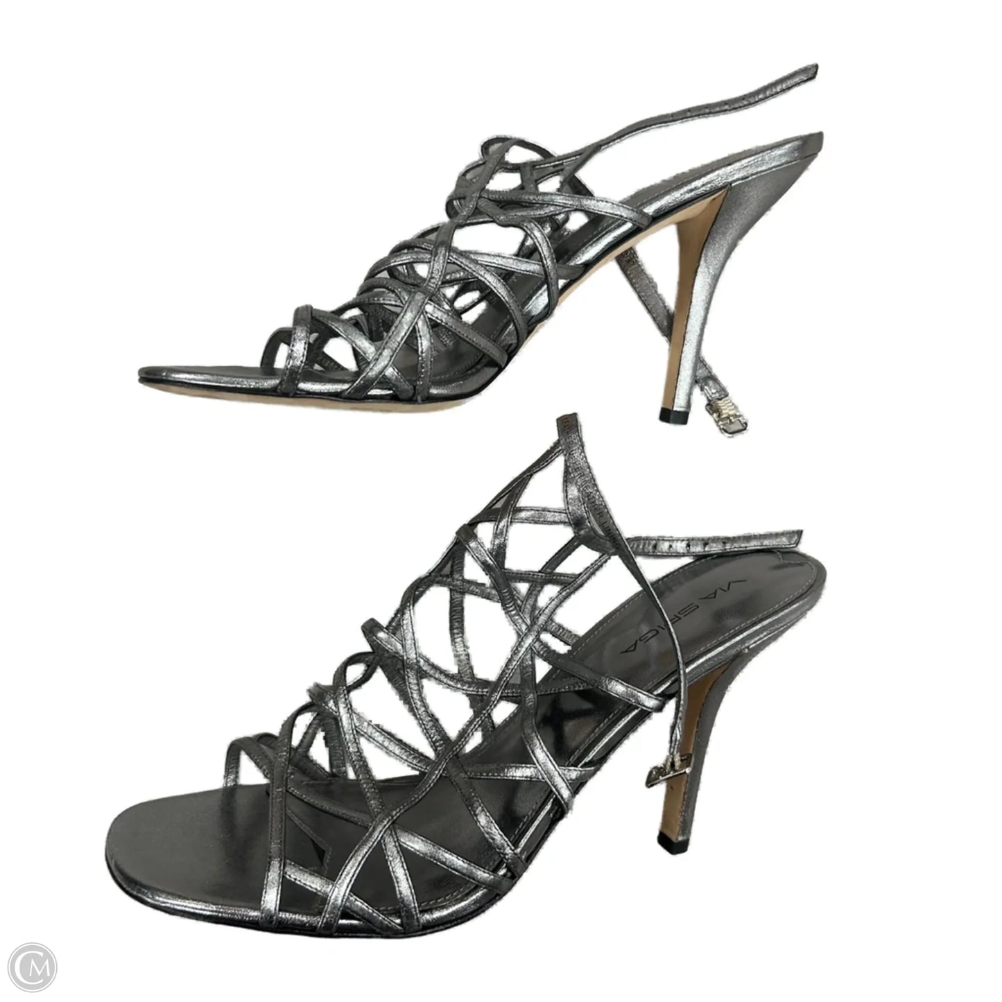 Sandals Heels Stiletto By Via Spiga In Silver, Size: 10.5