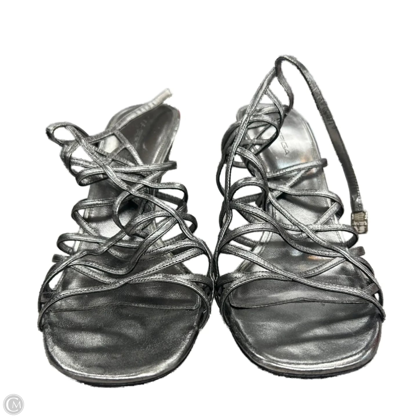 Sandals Heels Stiletto By Via Spiga In Silver, Size: 10.5