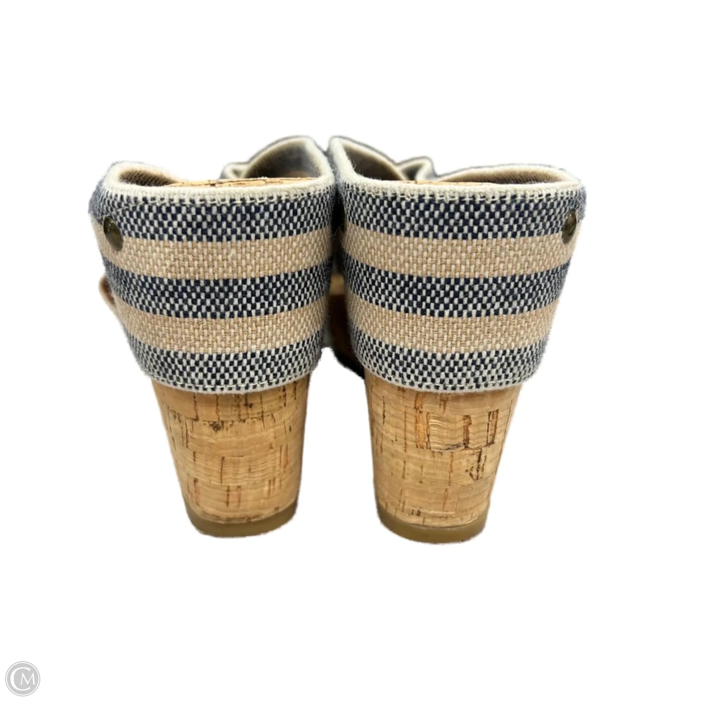 Sandals Heels Wedge By Lucky Brand In Blue & Cream, Size: 8.5