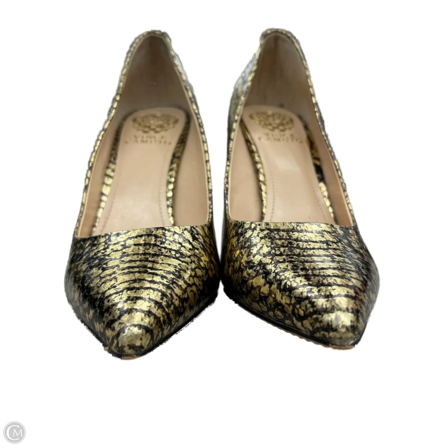 Shoes Heels Stiletto By Vince Camuto In Black & Gold, Size: 9.5