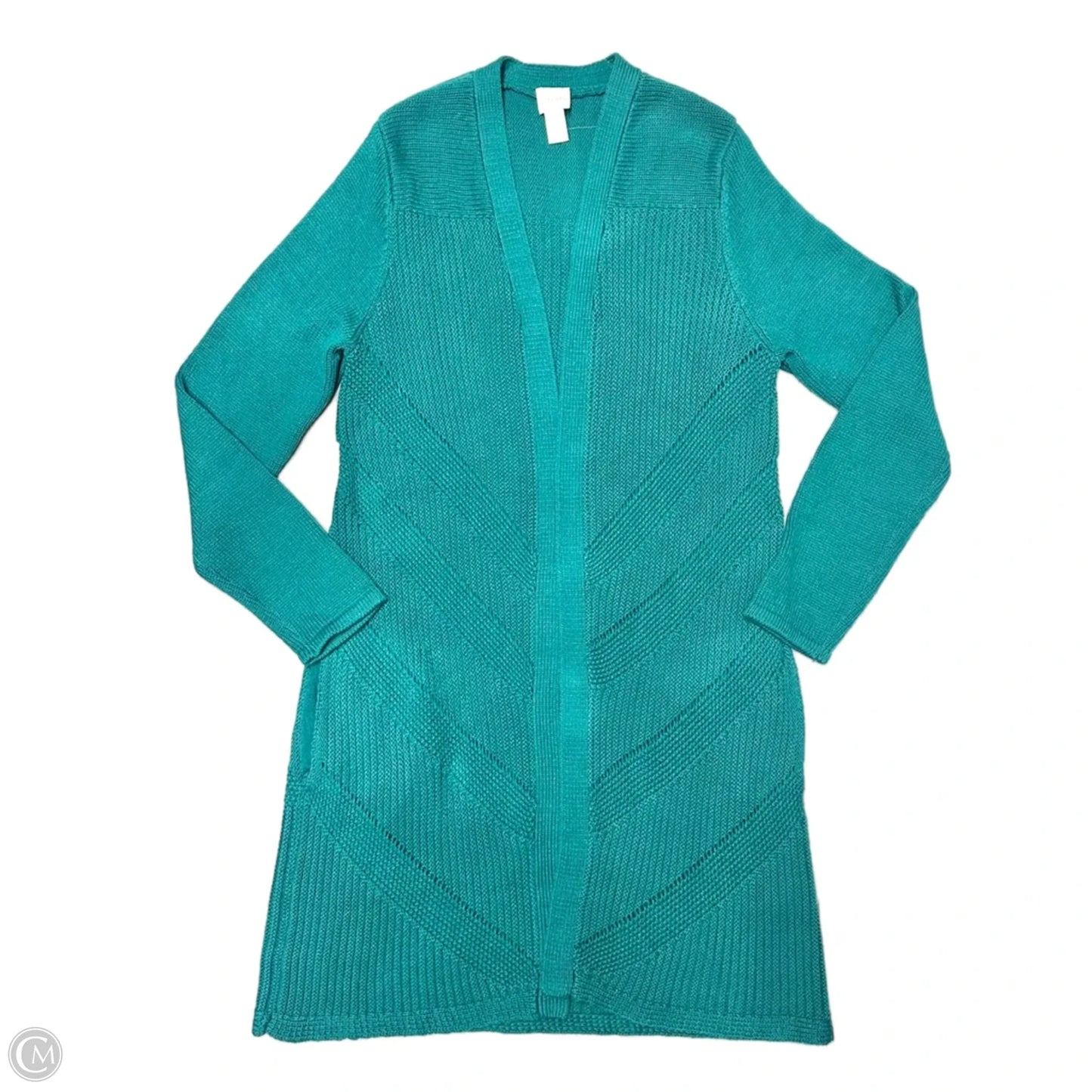Sweater Cardigan By Chicos In Teal, Size: L