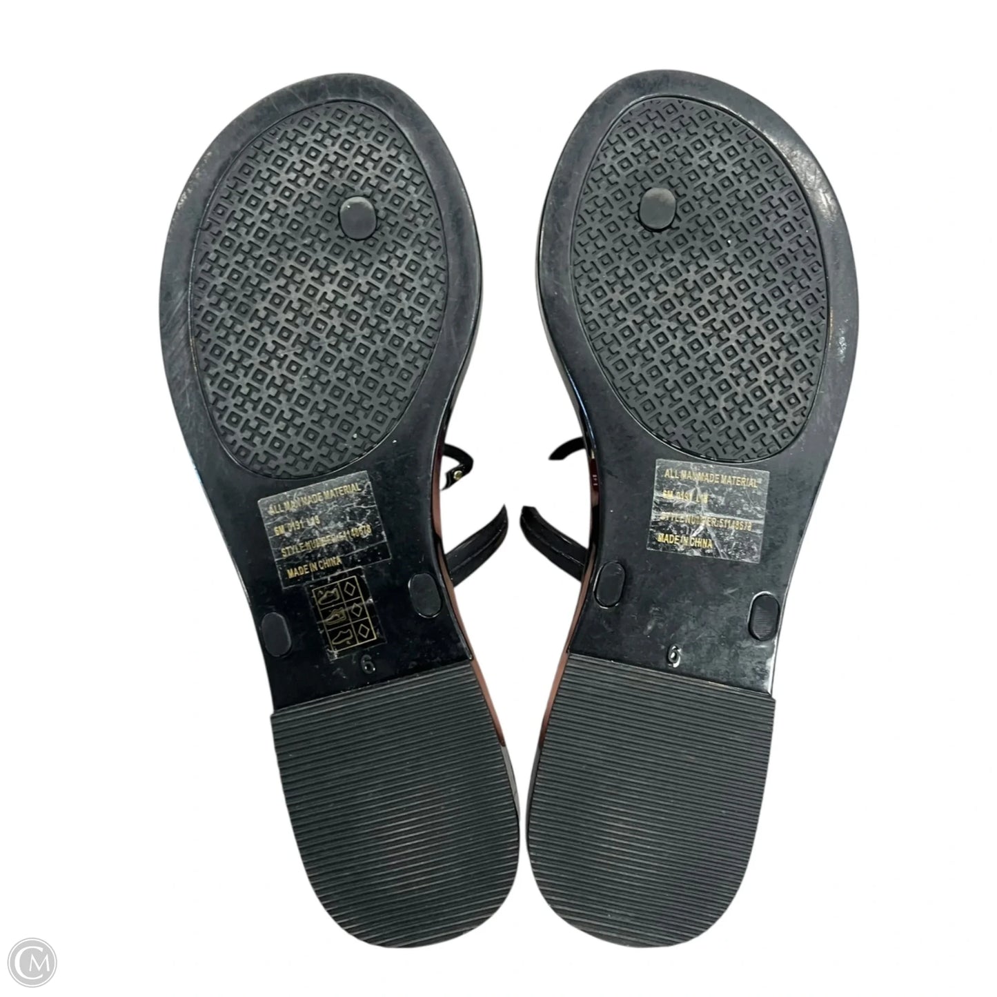 Sandals Designer By Tory Burch In Black & Gold, Size: 6