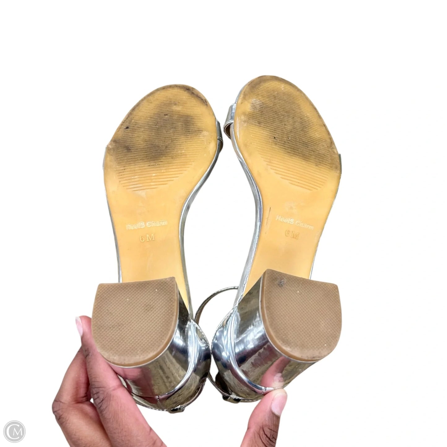 Sandals Heels Block By Heels Charm In Silver, Size: 6