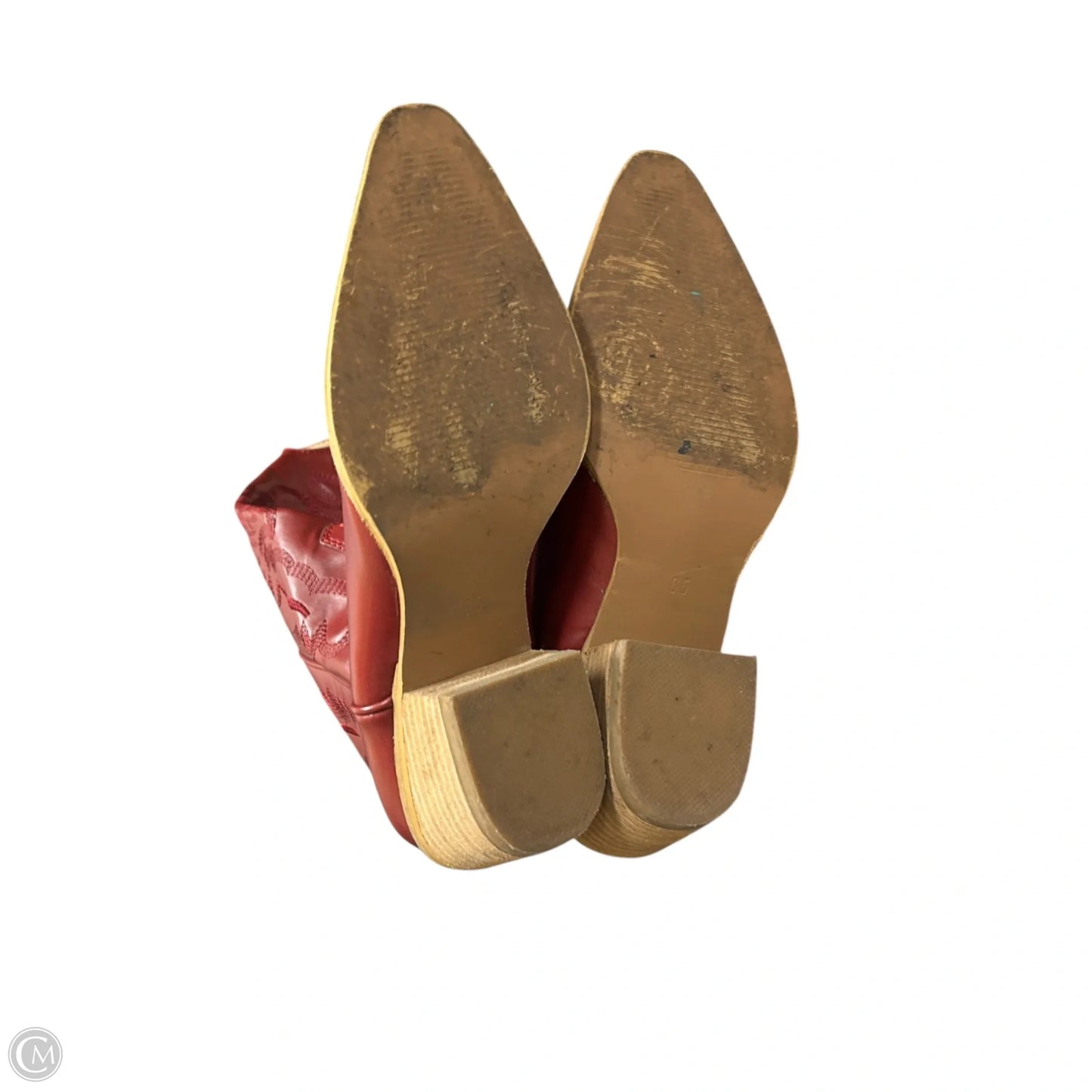Boots Mid-calf Heels In Red, Size: 6.5