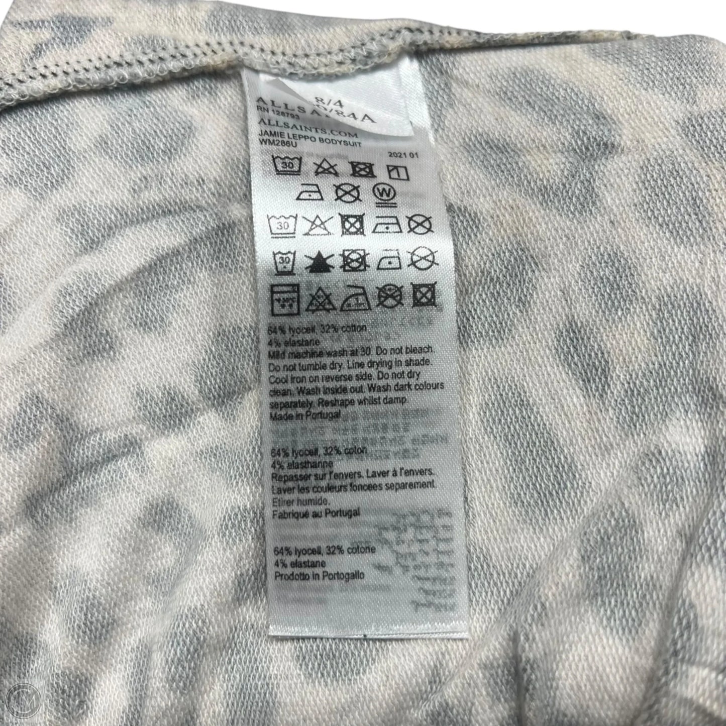 Bodysuit Designer By All Saints In Leopard Print, Size: S
