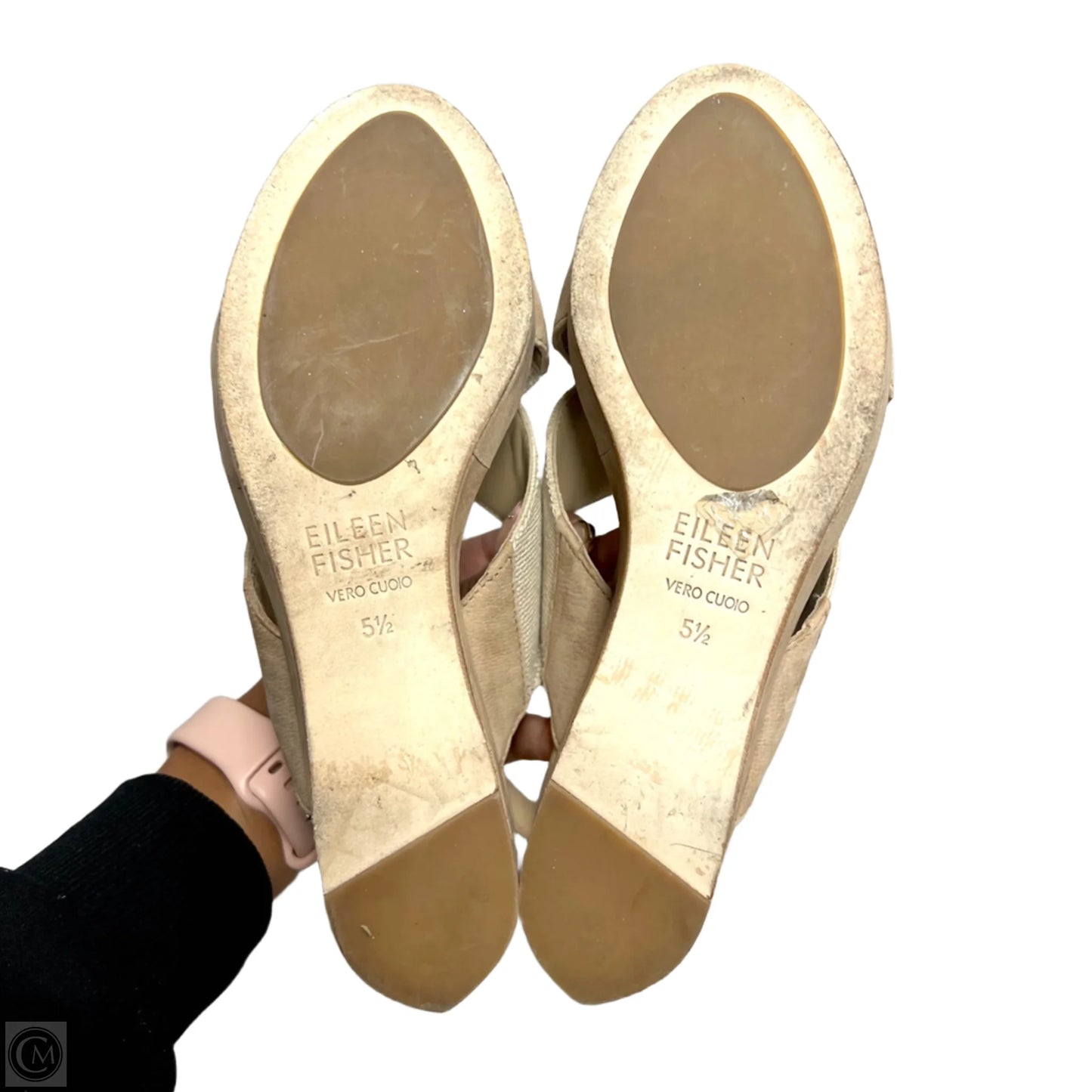Sandals Heels Wedge By Eileen Fisher In Beige, Size: 5.5