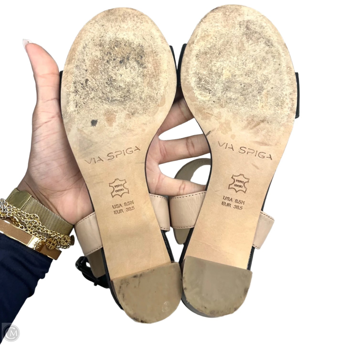 Sandals Heels Block By Via Spiga In Black & Tan, Size: 8.5