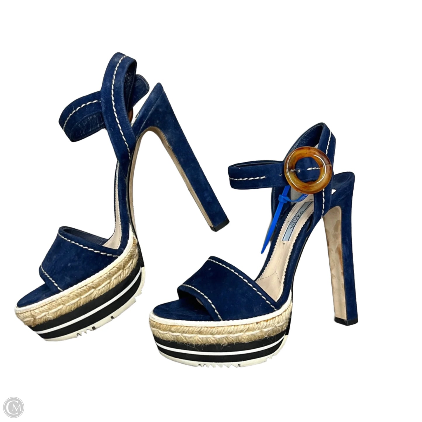 Sandals Luxury Designer By Prada In Blue, Size: 6.5