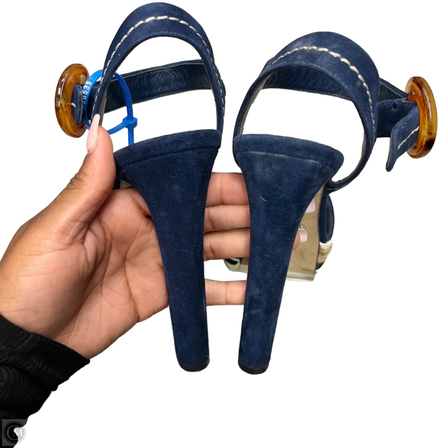 Sandals Luxury Designer By Prada In Blue, Size: 6.5