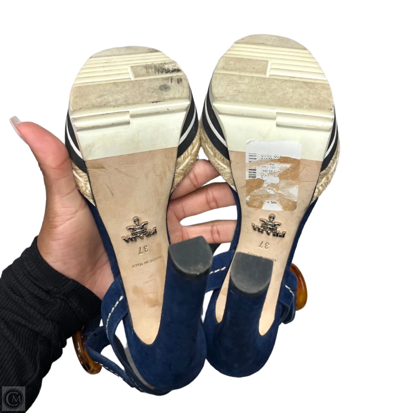 Sandals Luxury Designer By Prada In Blue, Size: 6.5