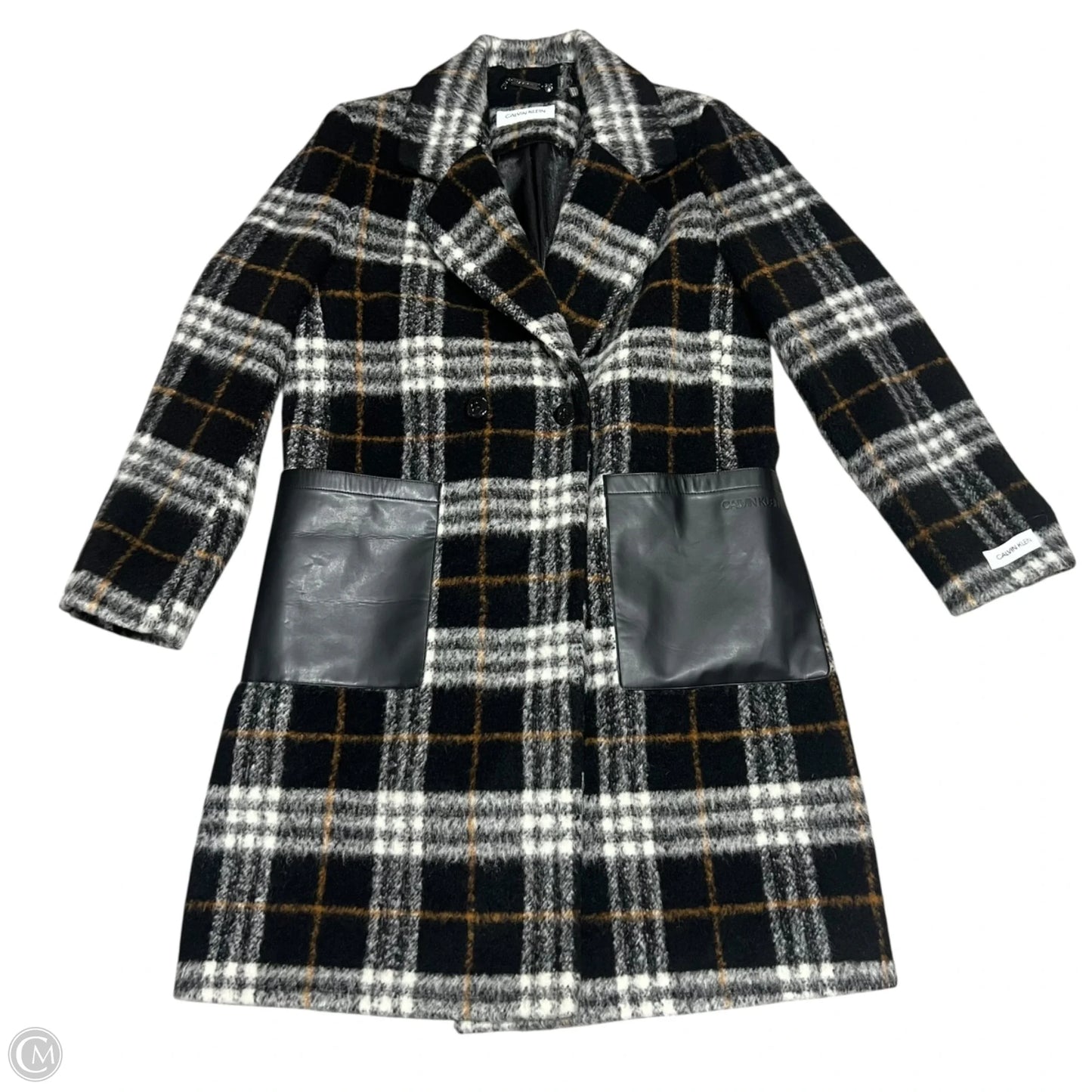 Coat Wool By Calvin Klein In Black & Brown, Size: L