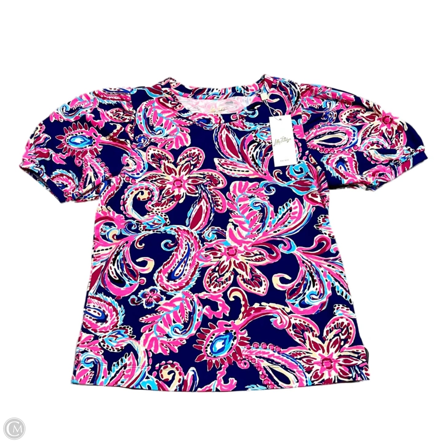 Top Short Sleeve Designer By Lilly Pulitzer In Blue & Pink, Size: Xxs