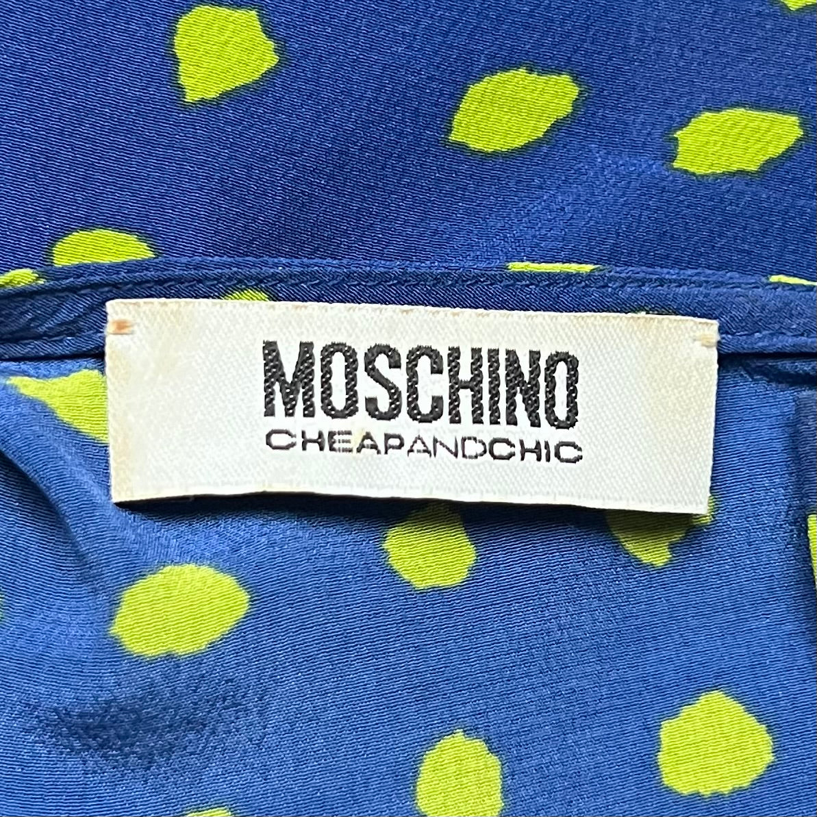 Top Short Sleeve Luxury Designer By Moschino In Blue & Green, Size: Xs