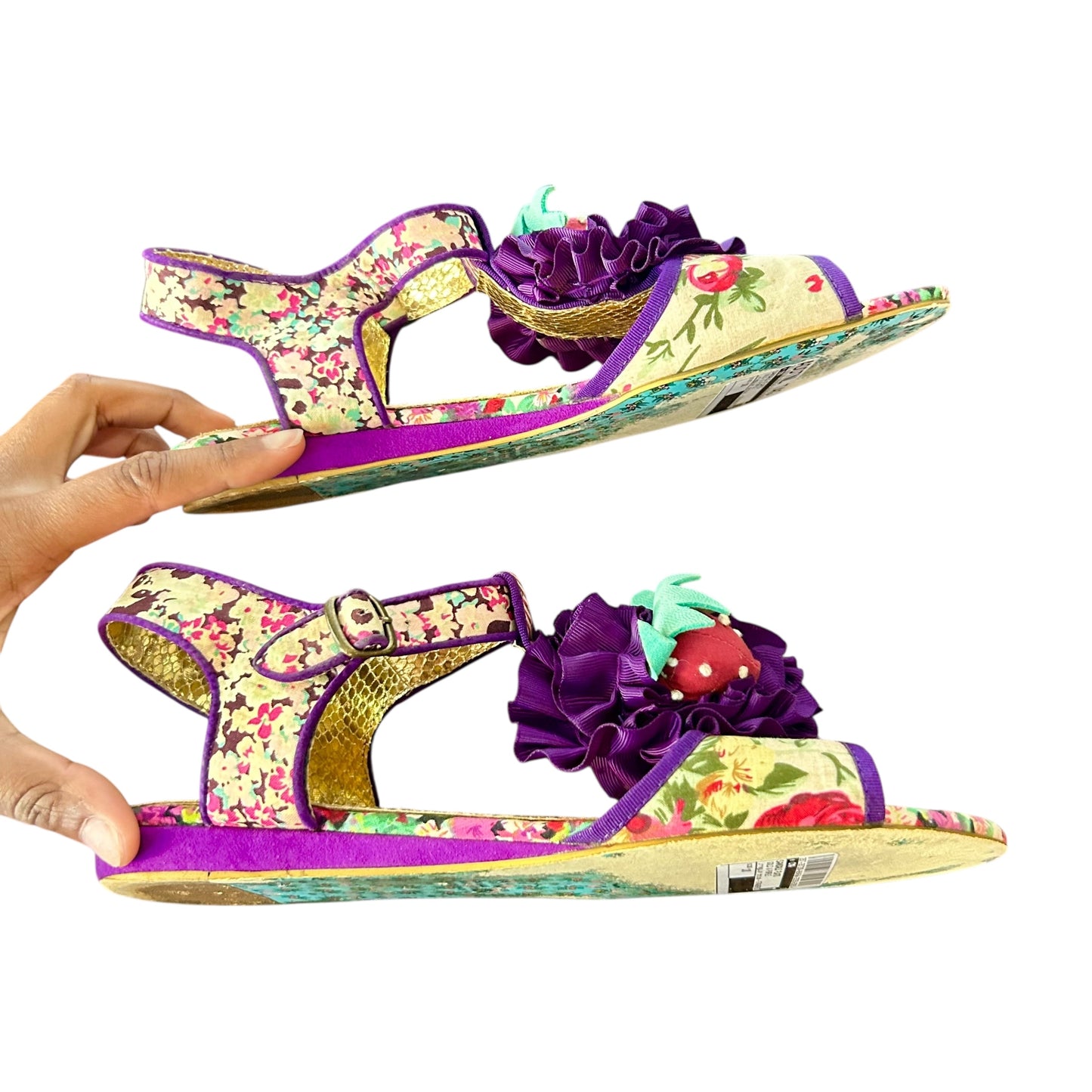 Sandals Flats By Irregular Choice In Gold & Purple, Size: 10