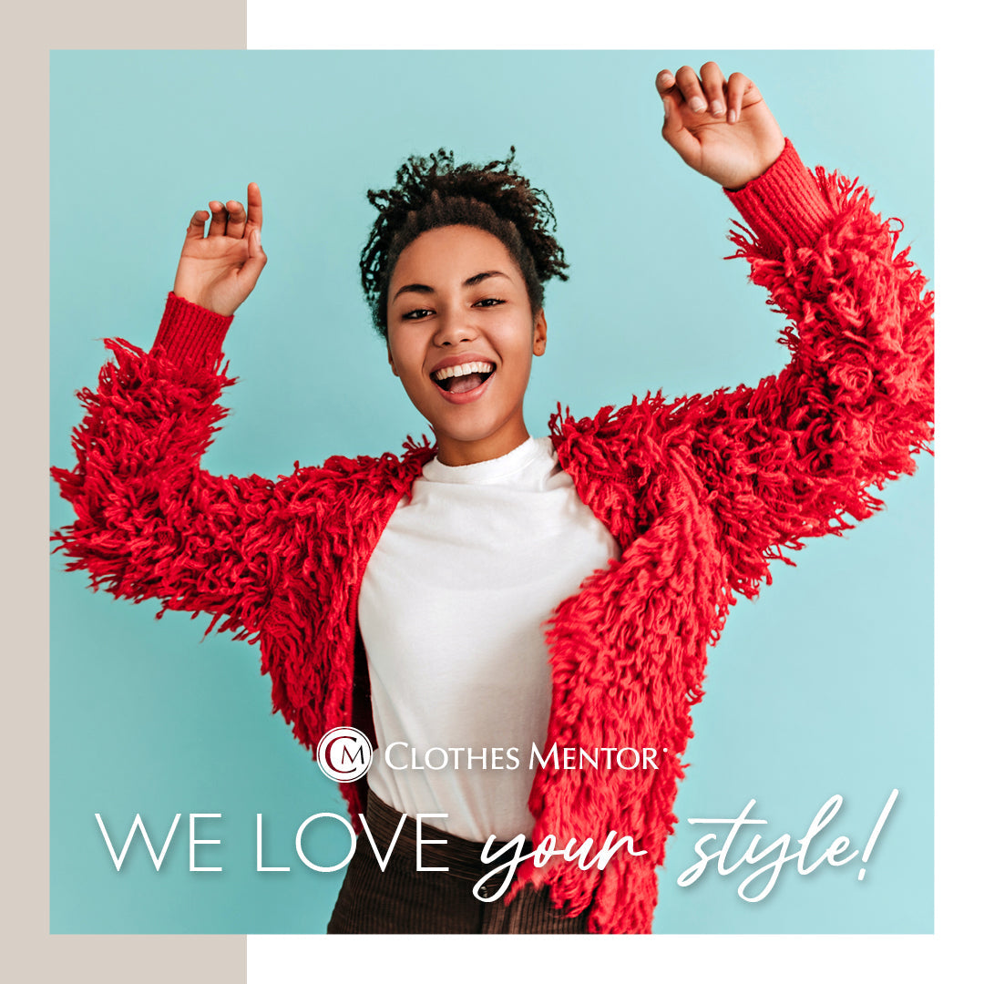 Cheery woman with  we love your style in text