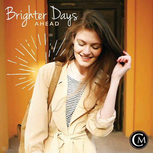 Woman with Brighter Days Ahead text