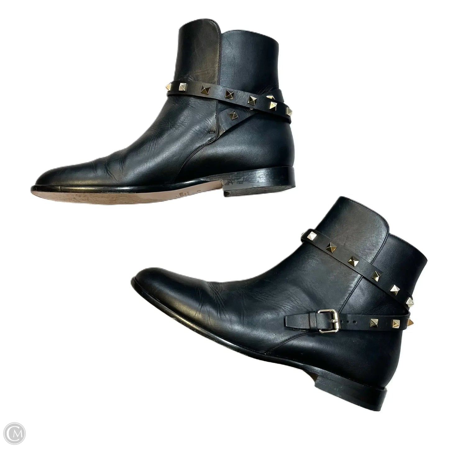 Shoes Luxury Designer By Valentino In Black Gold, Size: 9