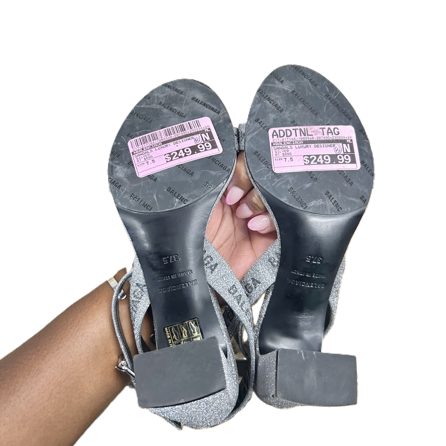 Silver Sandals Luxury Designer By Balenciaga, Size: 7.5